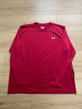 Under Armour Long Sleeve Athletic Tee - Red with White, Logo, Men 3XL
